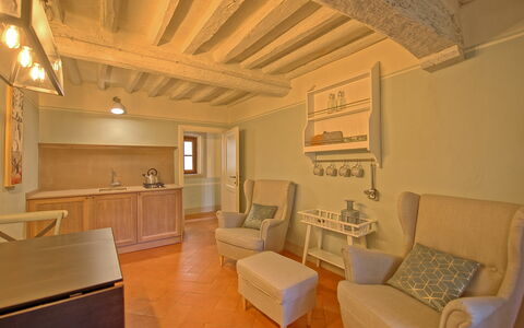 Accommodatie Montegufoni 10: Keuken, Lunchroom, Woonkamer