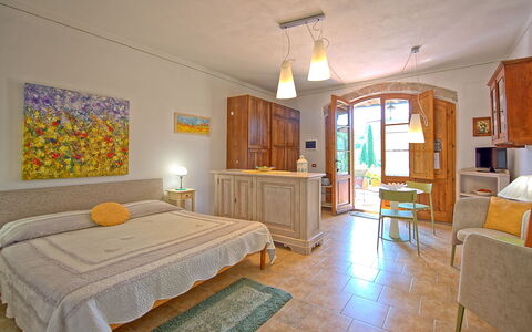 Accommodatie Ovile: Keuken, Lunchroom, slaapkamer, Woonkamer