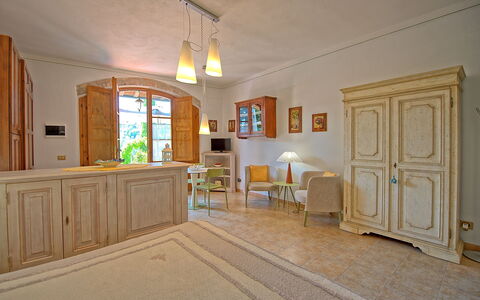 Accommodatie Ovile: Keuken, Lunchroom, slaapkamer, Woonkamer