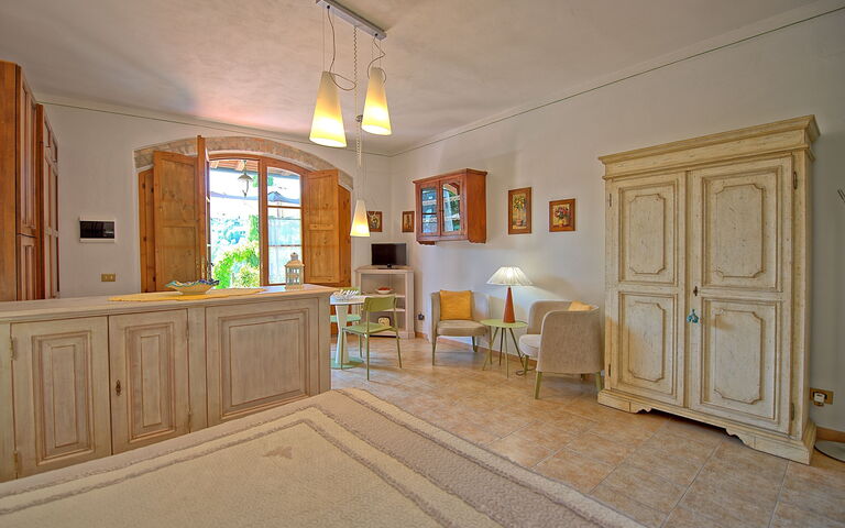 Accommodatie Ovile: Keuken, Lunchroom, slaapkamer, Woonkamer