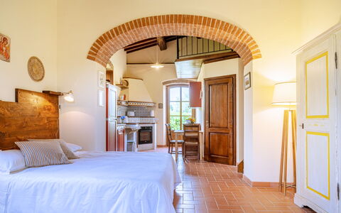 Accommodatie Capanna: slaapkamer, Woonkamer