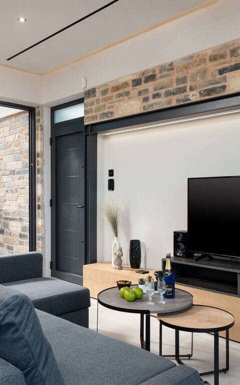 Villa Kallos: Keuken, Lunchroom, Woonkamer