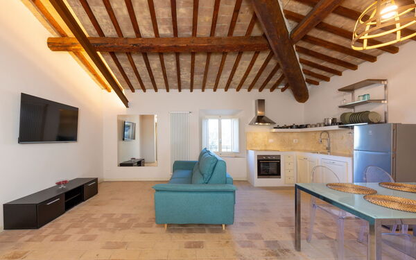 Accommodatie Borgo Ariano 7: Lunchroom, slaapkamer, Woonkamer