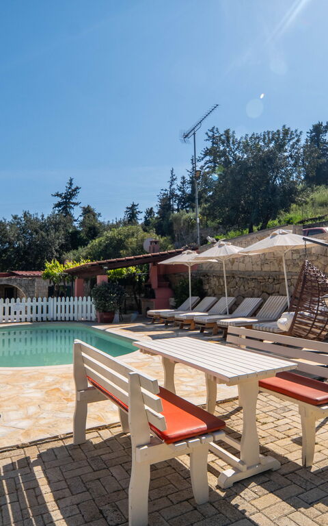 Villa Nikolas: Balkon / terras / patio, Buitenkanten, Buitenshuis, zwembad