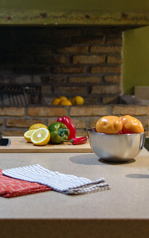 Villa Irida: Keuken, Lunchroom, Woonkamer